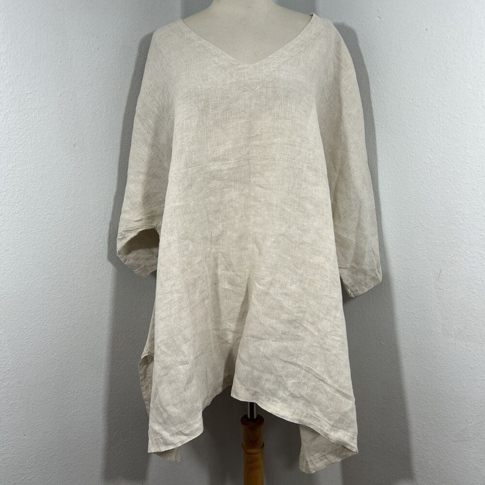 Match Point‎ Blouse Womens Small Beige Linen Handkerchief Tunic Langenlook USA